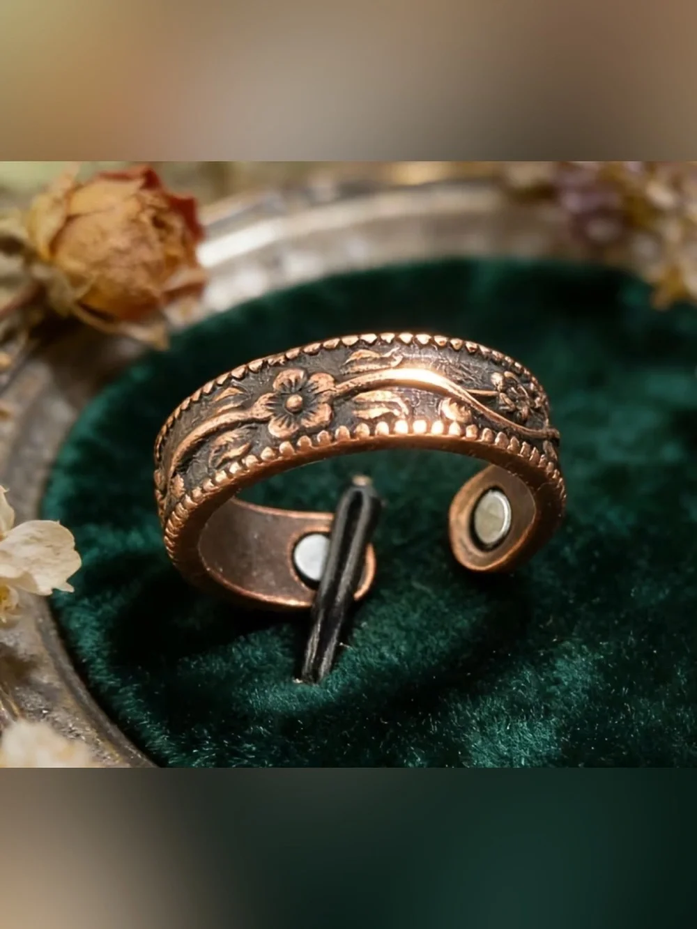 Western Ring Copper Floral Adjustable Cuff Ring Bohemian Ring
